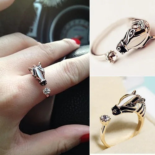 Niedlicher weiblicher Pferd offener verstellbarer Ring Goldfarbe Hochzeit Tierschmuck für Frauen