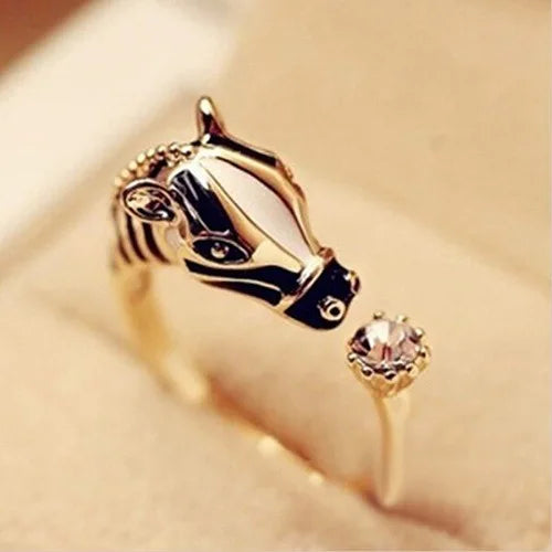 Niedlicher weiblicher Pferd offener verstellbarer Ring Goldfarbe Hochzeit Tierschmuck für Frauen
