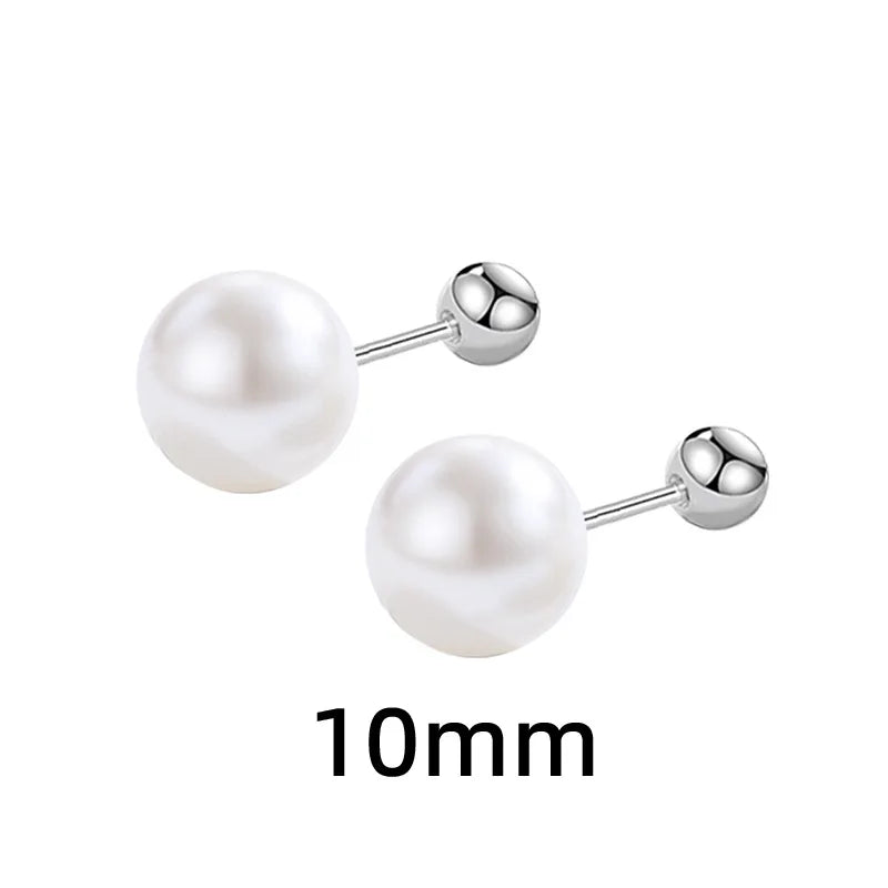 S925 Sterling Silber Retro Perle Schraube Gewinde Runde Perle Stud Ohrringe für Frauen Edlen Schmuck Hohe Luxus Vintage Zubehör