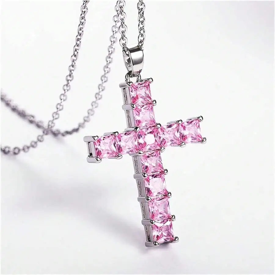 Neue Mode Halsketten Weibliche Anhänger Gold Multi Farbe Kristall Jesus Kreuz Anhänger Für Frauen Halskette Party Freizeit Schmuck