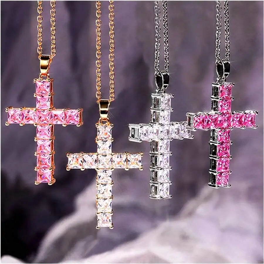 Neue Mode Halsketten Weibliche Anhänger Gold Multi Farbe Kristall Jesus Kreuz Anhänger Für Frauen Halskette Party Freizeit Schmuck