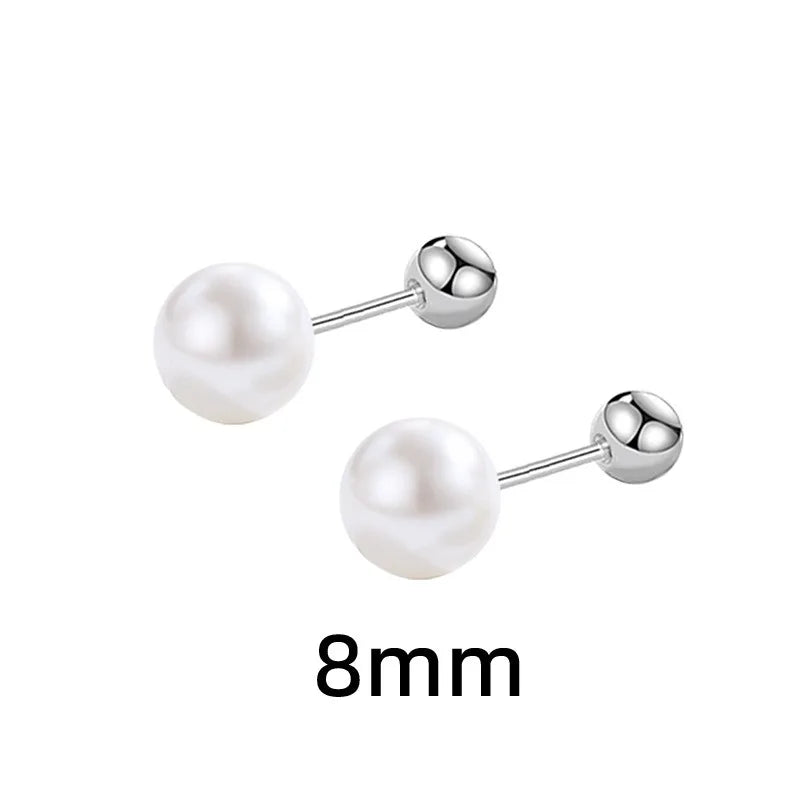 S925 Sterling Silber Retro Perle Schraube Gewinde Runde Perle Stud Ohrringe für Frauen Edlen Schmuck Hohe Luxus Vintage Zubehör