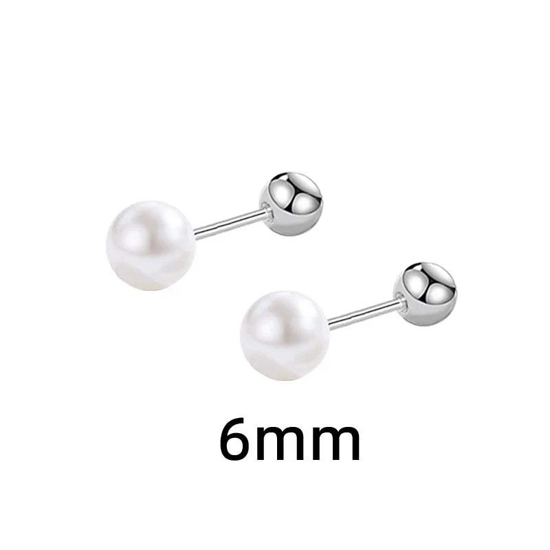 S925 Sterling Silber Retro Perle Schraube Gewinde Runde Perle Stud Ohrringe für Frauen Edlen Schmuck Hohe Luxus Vintage Zubehör