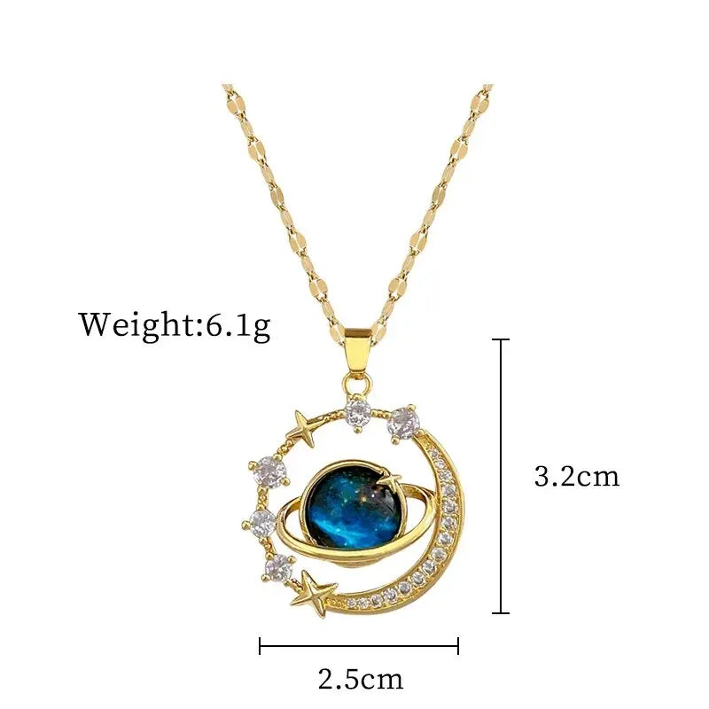 Licht Luxus Titan Stahl Stern Serie Halskette für Frauen Gold Farbe Planet Mond Astronaut Anhänger Halsketten Schmuck Geschenke