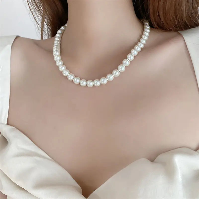 Mode Elegante Weiße Imitation Perle Halskette Für Frauen Männer Hochzeit Bankett Halsketten Vintage Handgemachten Schmuck Geschenk