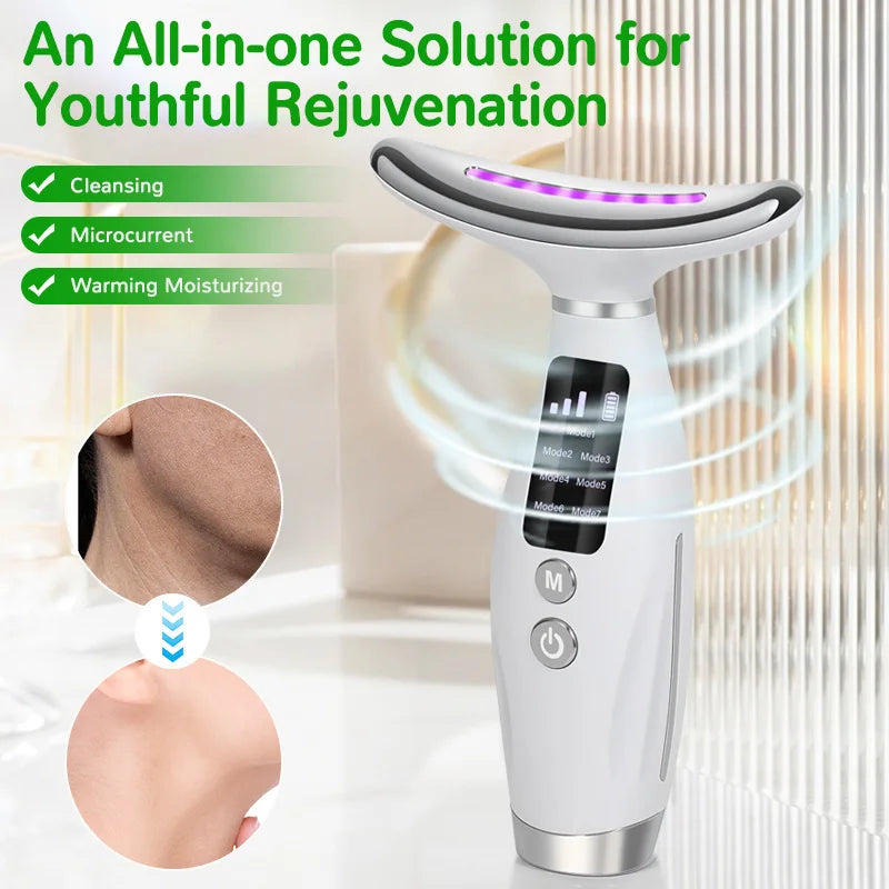EMS Mikrostrom-Hals-Gesichtsschönheitsgerät 7-Farben-Gesichtsmassagegerät für verbesserte Gesichtshals- und Schulterpflege mit Vibration
