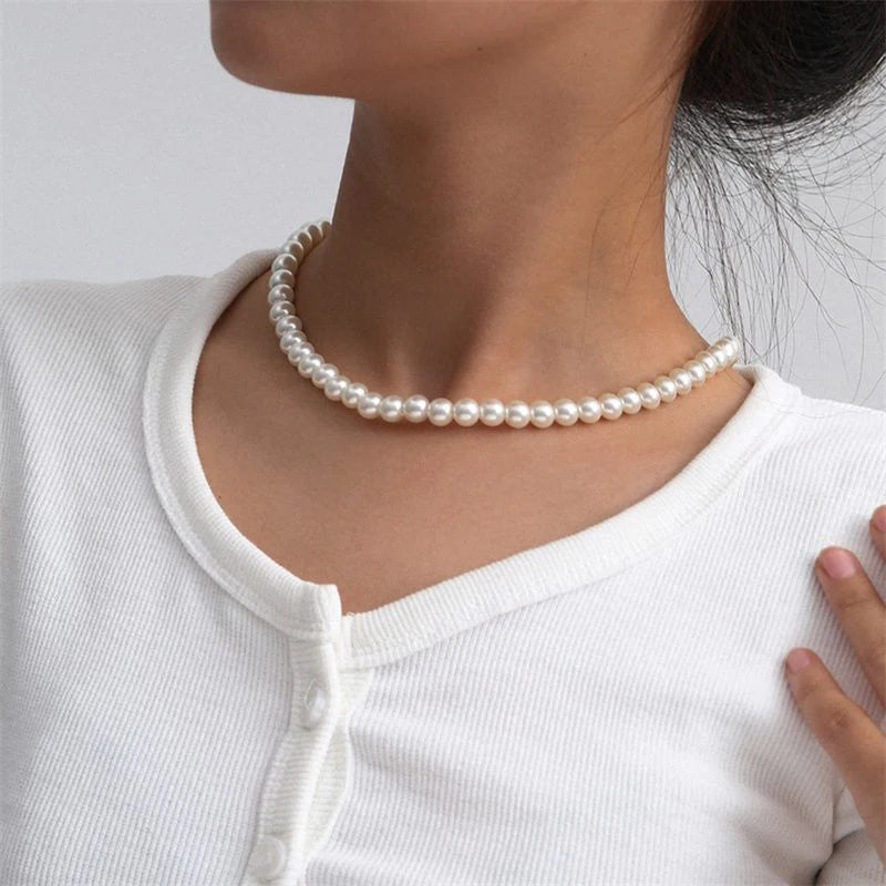 Mode Elegante Weiße Imitation Perle Halskette Für Frauen Männer Hochzeit Bankett Halsketten Vintage Handgemachten Schmuck Geschenk