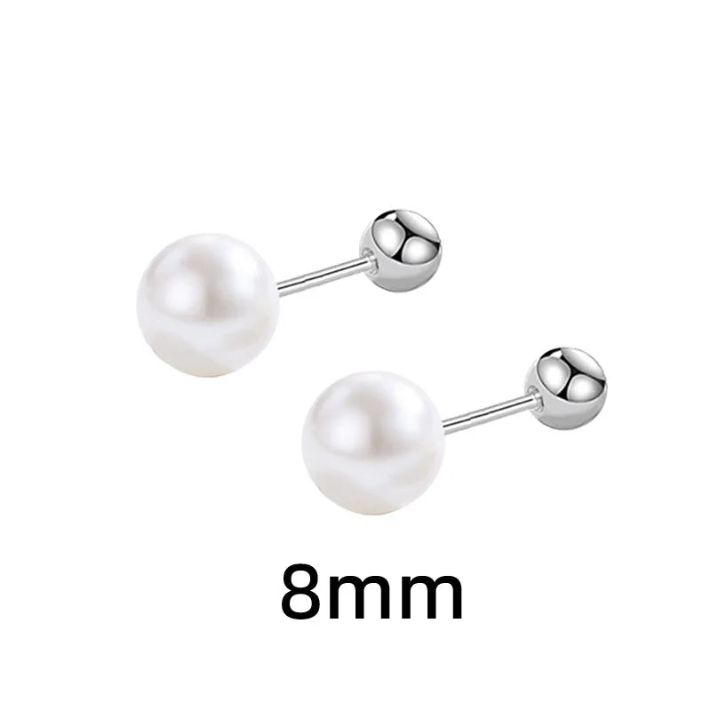 S925 Sterling Silber Retro Perle Schraube Gewinde Runde Perle Stud Ohrringe für Frauen Edlen Schmuck Hohe Luxus Vintage Zubehör