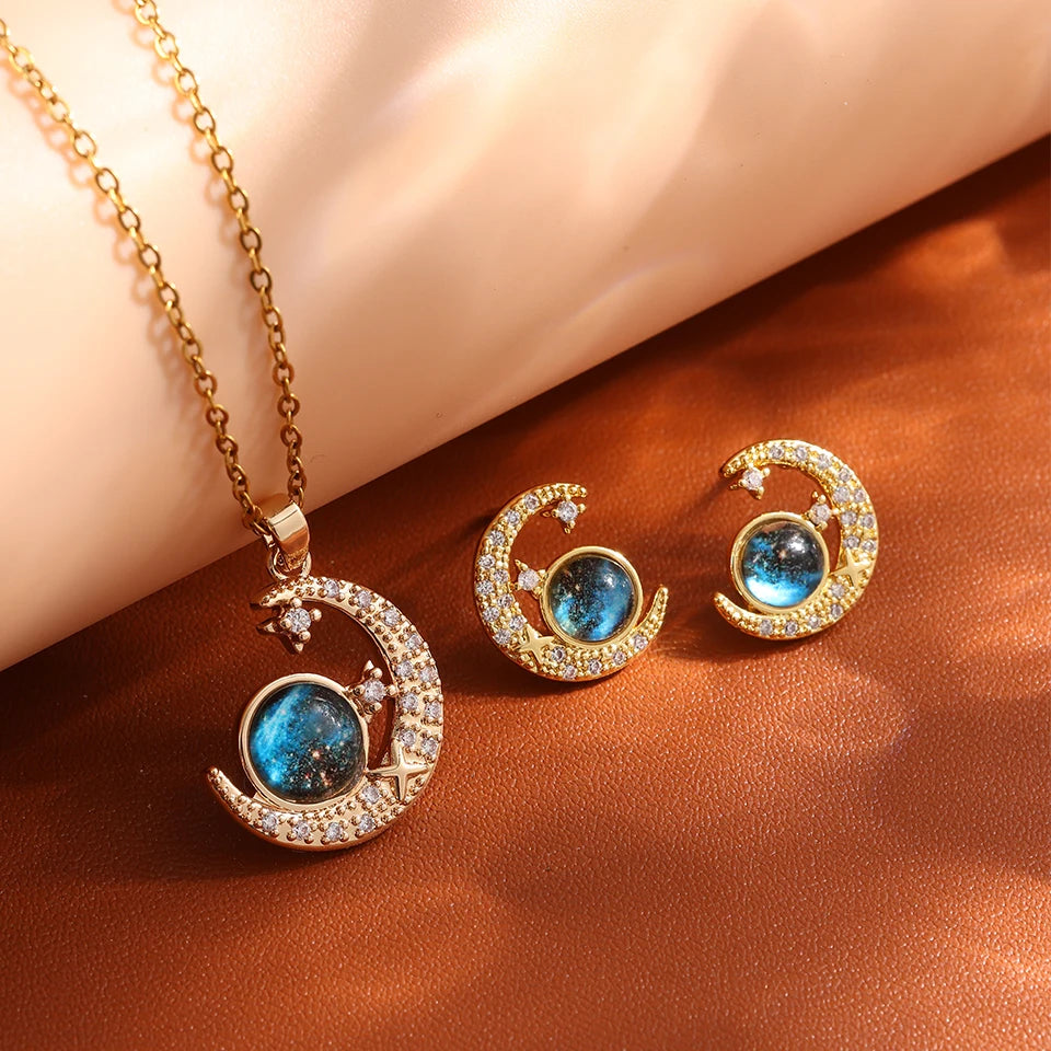 Licht Luxus Titan Stahl Stern Serie Halskette für Frauen Gold Farbe Planet Mond Astronaut Anhänger Halsketten Schmuck Geschenke