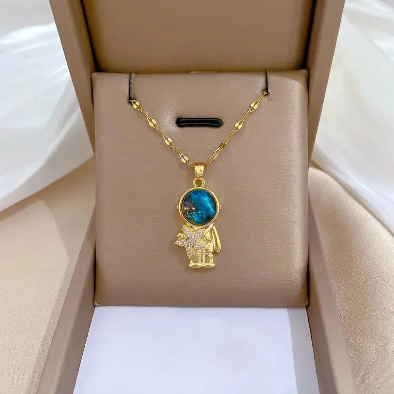 Licht Luxus Titan Stahl Stern Serie Halskette für Frauen Gold Farbe Planet Mond Astronaut Anhänger Halsketten Schmuck Geschenke
