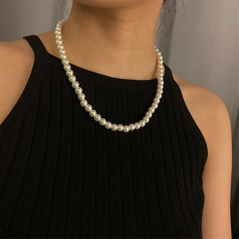 Mode Elegante Weiße Imitation Perle Halskette Für Frauen Männer Hochzeit Bankett Halsketten Vintage Handgemachten Schmuck Geschenk
