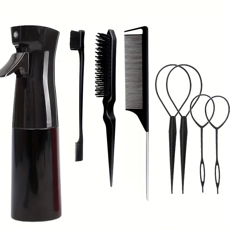 8-teiliges Haarstyling-Set, 6,76-Unzen-Sprühflasche und Nylonhaarbürste, Mausschwanzkamm, Haarbürste mit Kantensteuerung und Haarschwanzwerkzeug