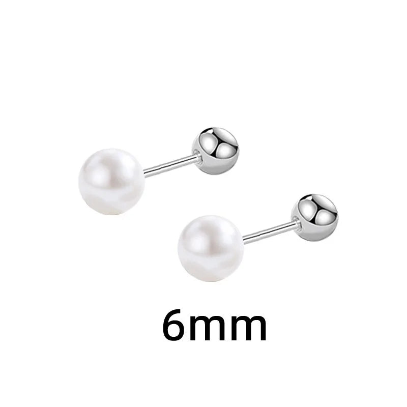 S925 Sterling Silber Retro Perle Schraube Gewinde Runde Perle Stud Ohrringe für Frauen Edlen Schmuck Hohe Luxus Vintage Zubehör