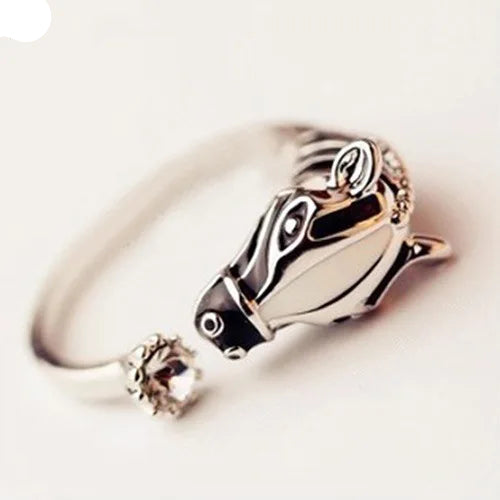 Niedlicher weiblicher Pferd offener verstellbarer Ring Goldfarbe Hochzeit Tierschmuck für Frauen