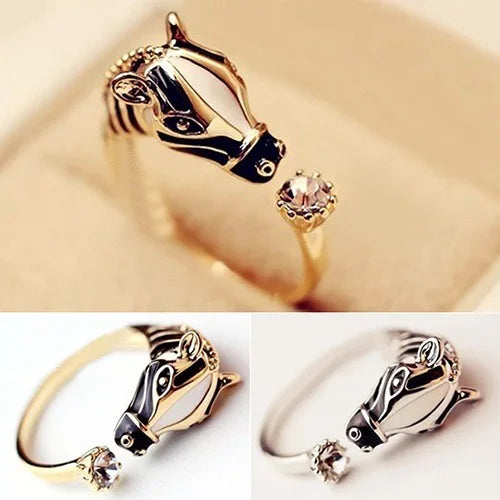 Niedlicher weiblicher Pferd offener verstellbarer Ring Goldfarbe Hochzeit Tierschmuck für Frauen
