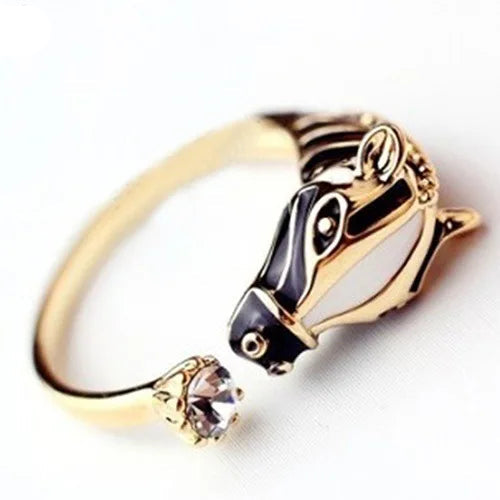 Niedlicher weiblicher Pferd offener verstellbarer Ring Goldfarbe Hochzeit Tierschmuck für Frauen