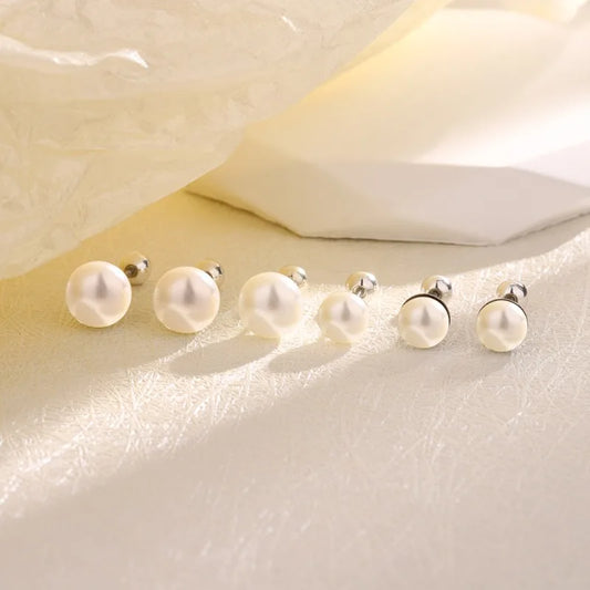 S925 Sterling Silber Retro Perle Schraube Gewinde Runde Perle Stud Ohrringe für Frauen Edlen Schmuck Hohe Luxus Vintage Zubehör